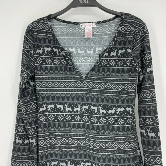 YADO One Piece Unionsuit Women's Sz S Gray Black Geometric V Neck Reindeer Soft - Picture 4 of 7